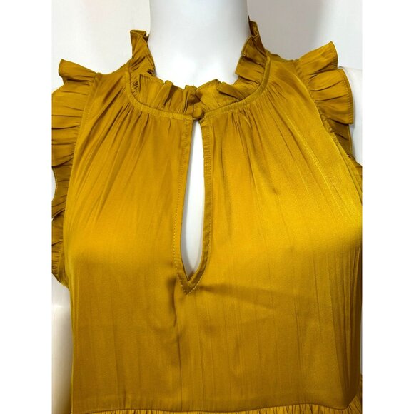 Anthropologie Top M Honey Yellow Tiered Sleeveless Ruffles Boho Keyhole A-Line - Picture 10 of 15